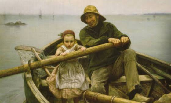 a man and a little girl sitting in a boat