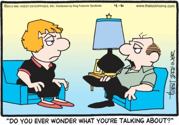 a cartoon depicting two men talking to each other
