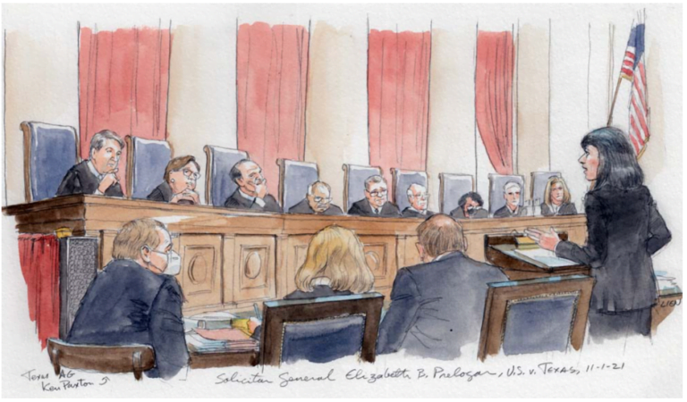 a courtroom scene with judge and other people