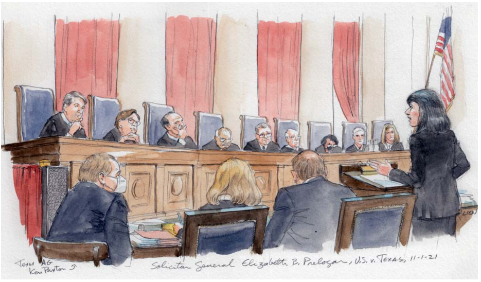 a courtroom scene with judge and other people