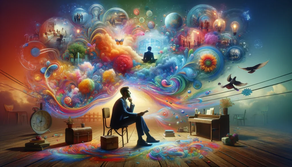 image that vividly illustrates the concept of traveling back in time within ones mind to revisit past memories