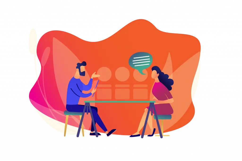 vector image of two people sitting at a table talking