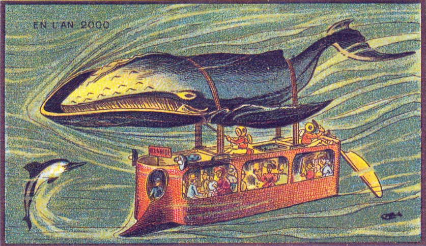 “A Whale-Bus,” by Jean-Marc Côté. From En l’an 2000, a series of postcards from 1899 meant to depict France at the dawn of the 21st century.